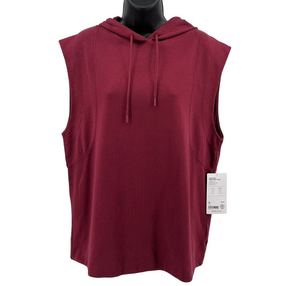 Athleta Sundown Sweatshirt Tank WMNS S Berry Hooded Drawstring Pullover Athletic